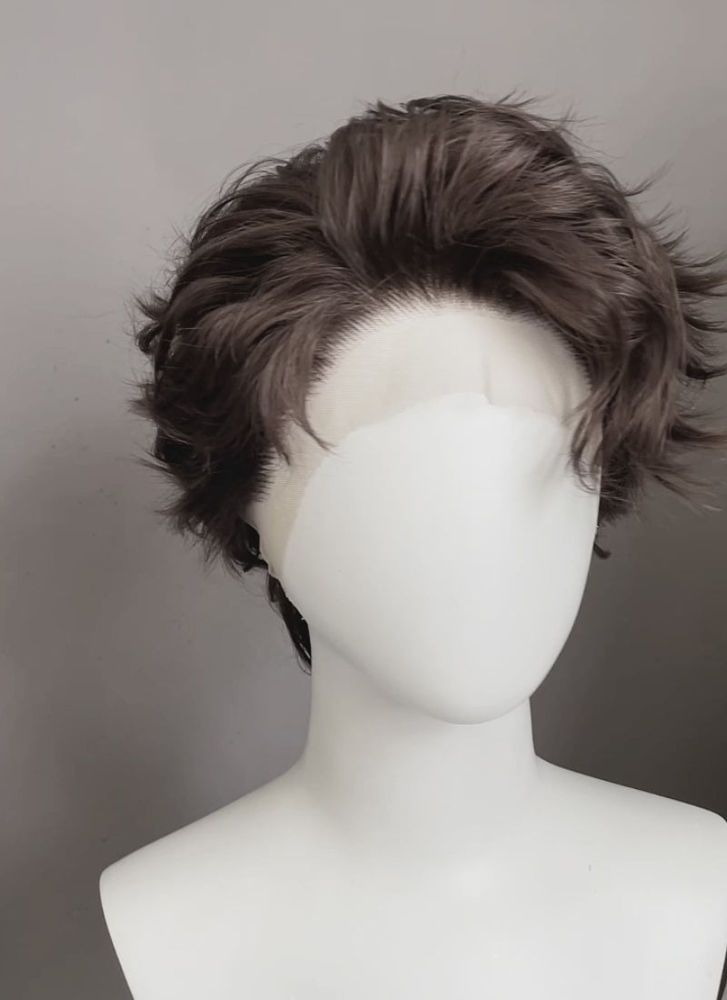 Brunette Wavy Lace Front Synthetic Men's Wig LF8082