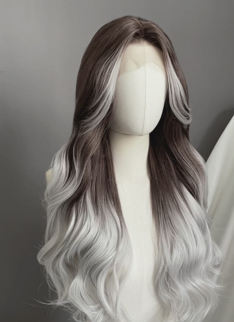 Fourth Wing Violet Sorrengail Brunette Silver Grey Ombre Braided Lace Front Synthetic Wig LF2519