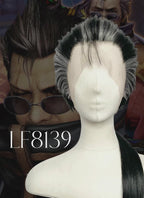 Final Fantasy Auron Black Mixed Grey Straight Ponytail Lace Front Synthetic Men's Wig LF8139