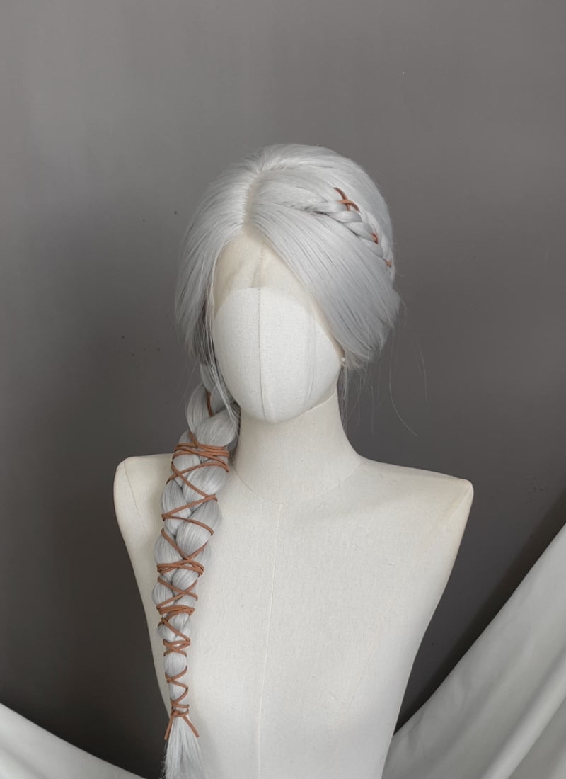 The Witcher IV Ciri Yaki Silver Grey Braided Lace Front Synthetic Wig LF2179
