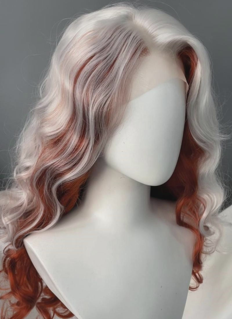 X-Men 97 Rogue Silver White Mixed Ginger Wavy Lace Front Synthetic Wig LW4132