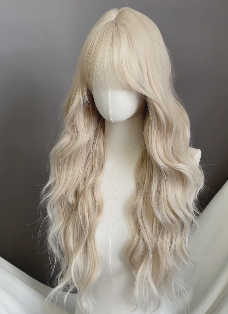 Light Ash Blonde Wavy Synthetic Hair Wig NS625