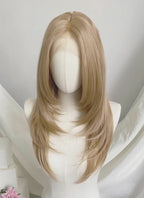 Blonde Curtain Bangs Straight Layered Hush Cut Lace Front Synthetic Hair Wig LF3332