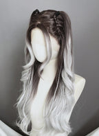 Brunette Silver Grey Ombre Braided Lace Front Synthetic Wig LF2201