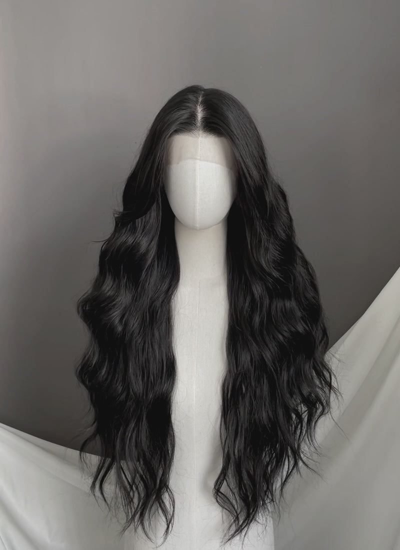 Black Wavy 13" x 6" Lace Top Kanekalon Synthetic Hair Wig LFS052