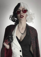 Cruella Black White Split Gemini Color Wavy Bob Synthetic Wig NS200