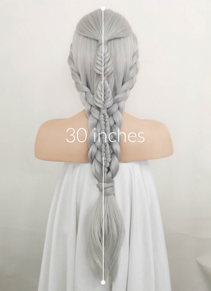 Silver Grey Braided Yaki Lace Front Synthetic Wig LF2107