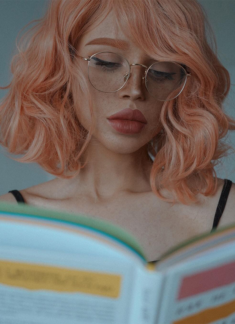 Pastel Peach Pink Wavy Bob Synthetic Wig CM197 – Wig Is Fashion