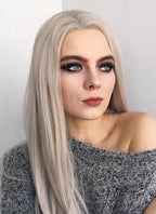 Blondish Grey Straight Lace Front Synthetic Wig LF238