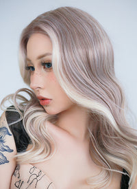 Ash Purple With Blonde Highlights Money Piece Wavy Lace Front Synthetic Wig LF3283