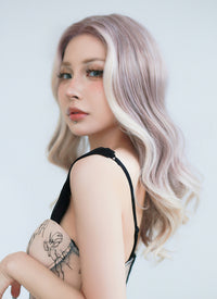 Ash Purple With Blonde Highlights Money Piece Wavy Lace Front Synthetic Wig LF3283