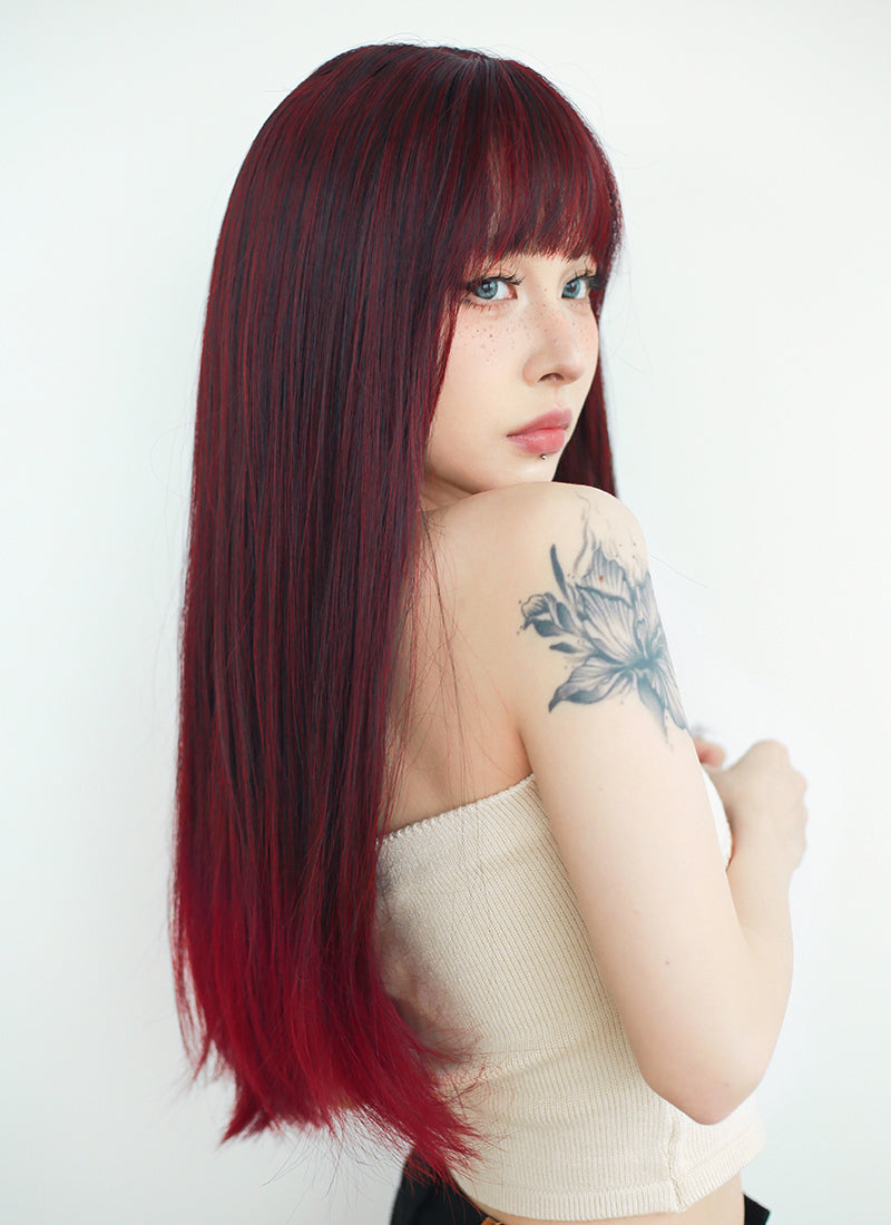 Black Mixed Red Straight Synthetic Hair Wig NS476