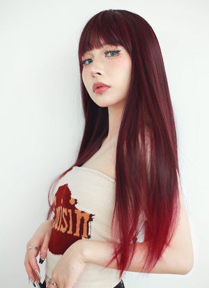 Black Mixed Red Straight Synthetic Hair Wig NS476