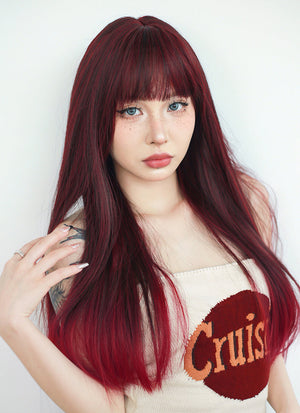 Black Mixed Red Straight Synthetic Hair Wig NS476