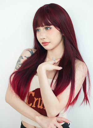 Black Mixed Red Straight Synthetic Hair Wig NS476