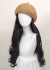 Camel Beret With Wavy Brunette Hair Attached CW003
