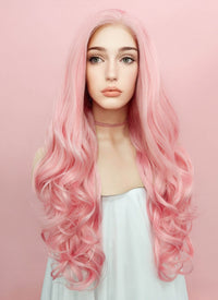 Wavy Pastel Pink Lace Front Synthetic Wig LF084