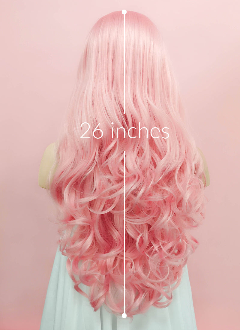 Wavy Pastel Pink Lace Front Synthetic Wig LF084