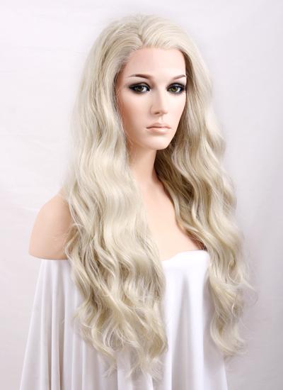 Wavy Light Ash Blonde Lace Front Synthetic Wig LF101