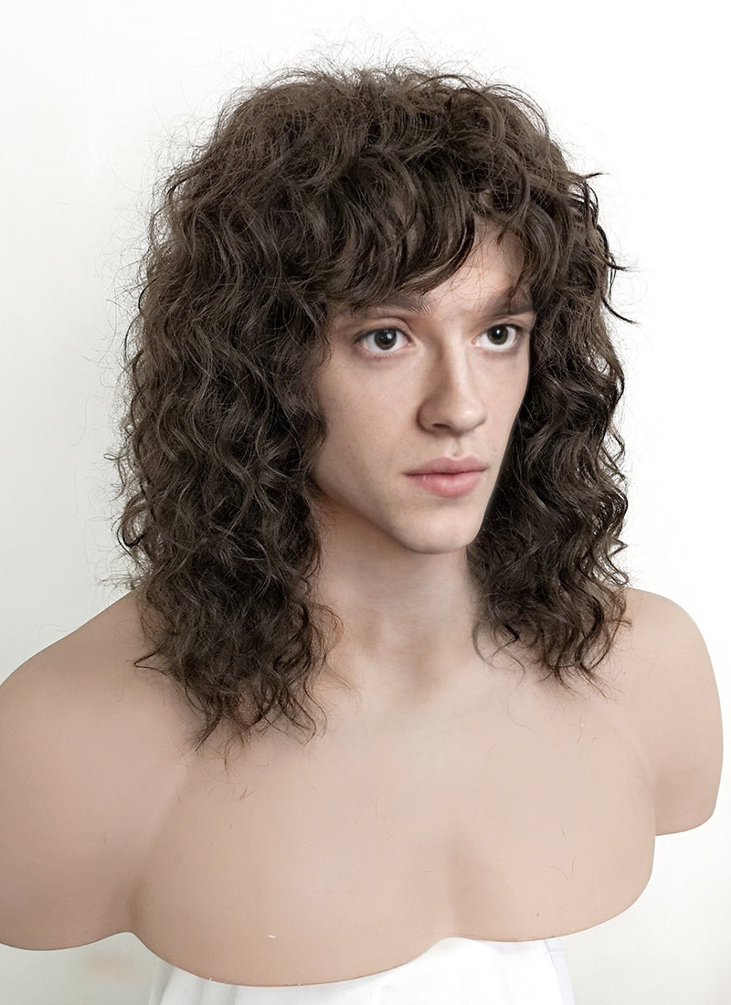Stranger Things Eddie Munson Brunette Spiral Curly Lace Front Synthetic Wig LF1310A
