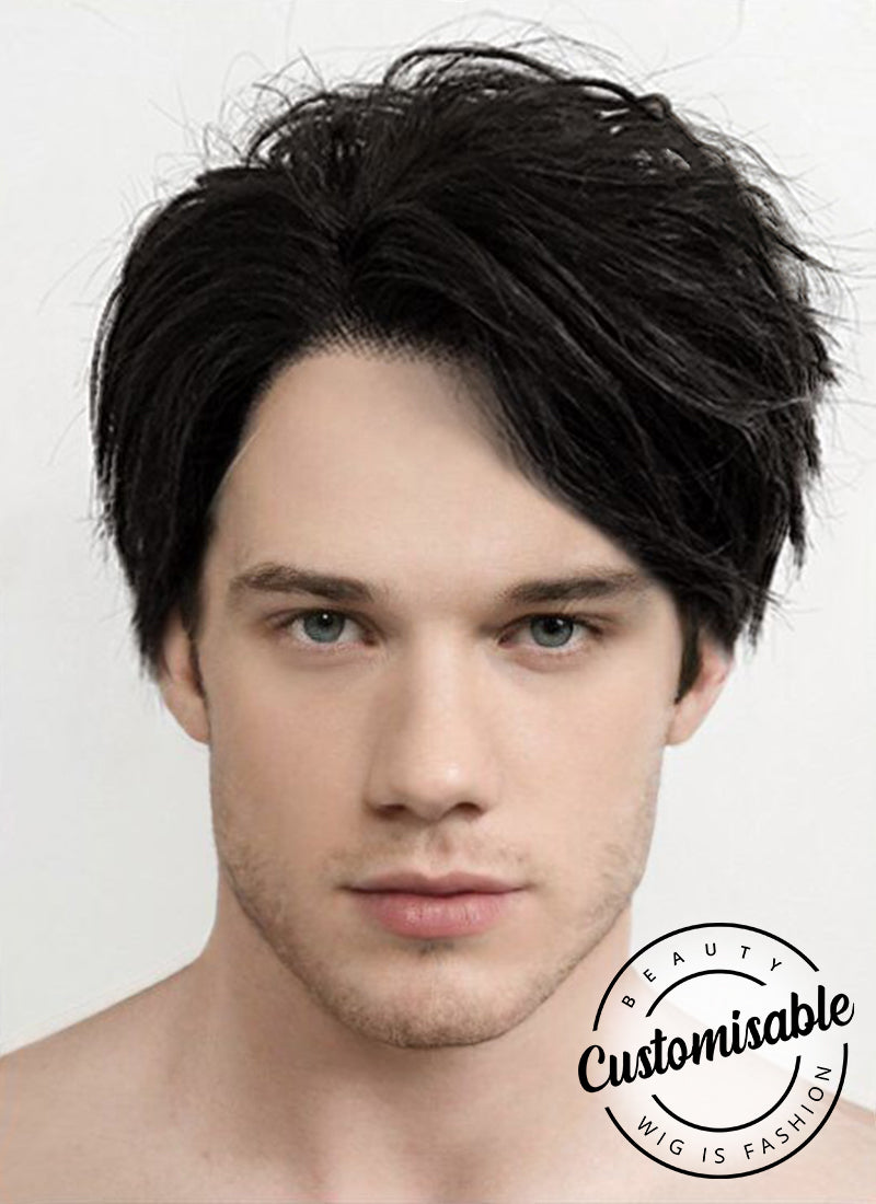 Black Straight Pixie Lace Front Synthetic Men's Wig LF1312B (Customisable)