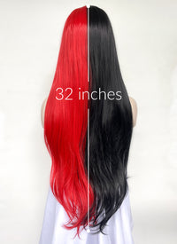 Black Red Split Color Straight Lace Front Synthetic Hair Wig LF1316