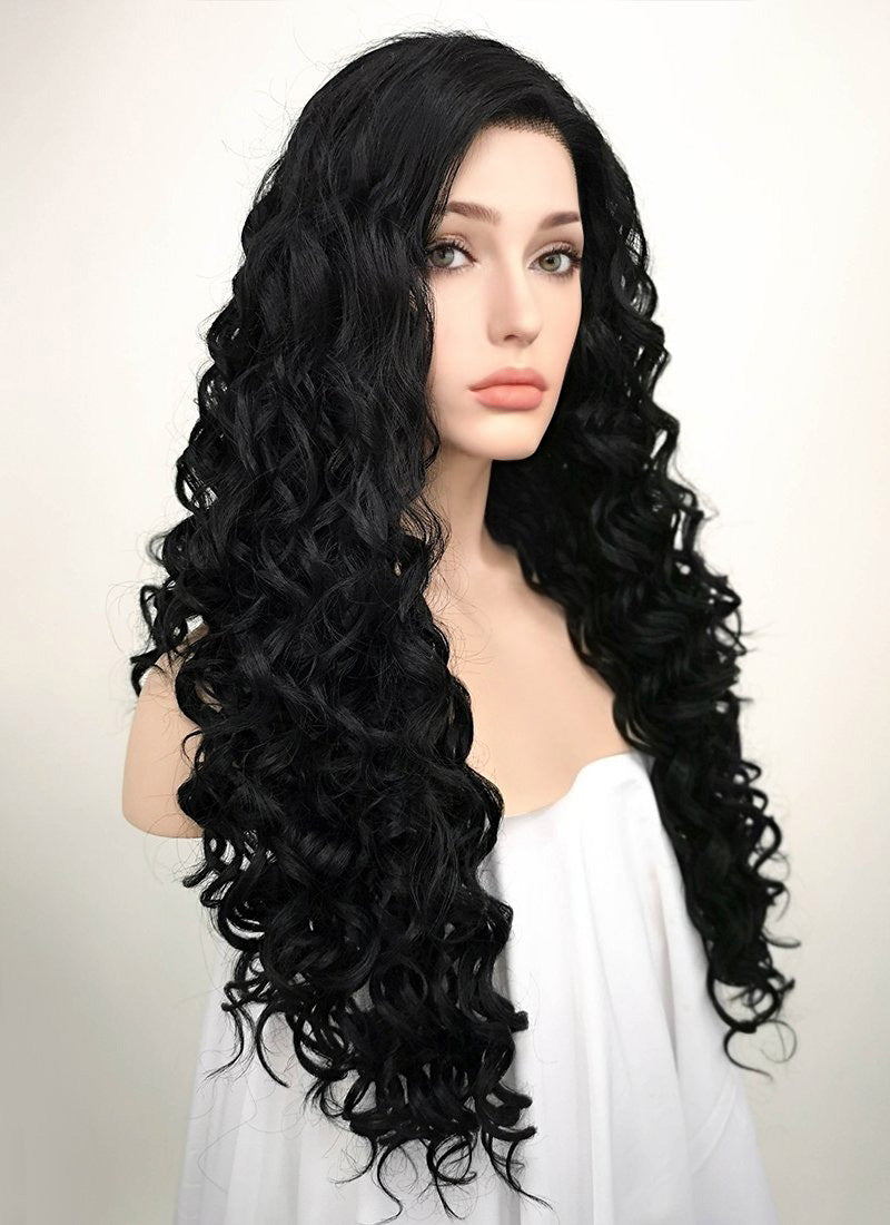 Spiral Curly Black Lace Front Synthetic Wig LF166
