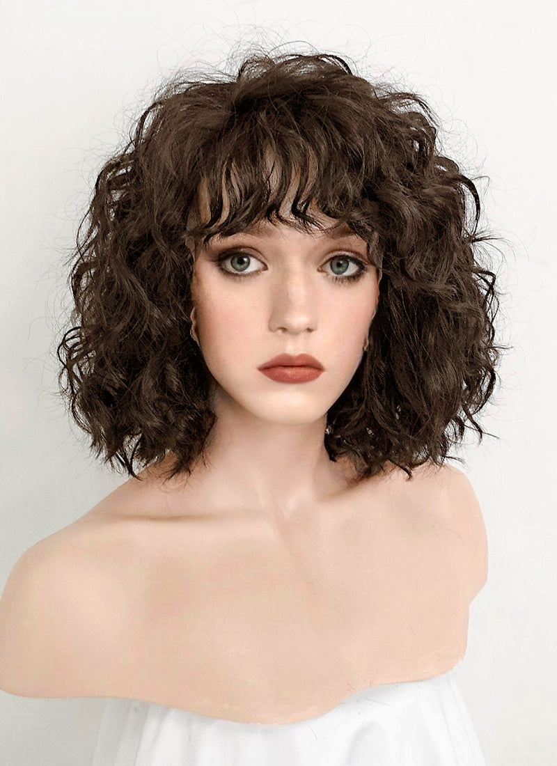 Stranger Things Nancy Wheeler Brunette Spiral Curly Lace Front Synthetic Wig LF169A