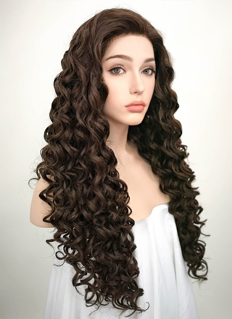 Brunette Spiral Curly Lace Front Synthetic Wig LF169