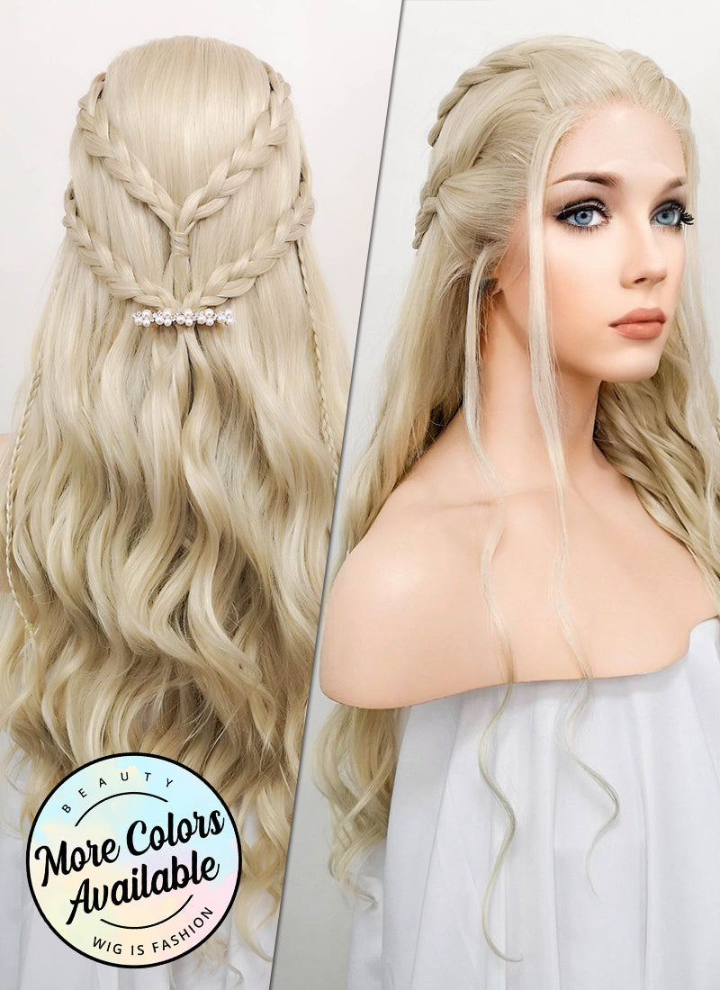 Light Ash Blonde Braided Lace Front Synthetic Wig LF2017