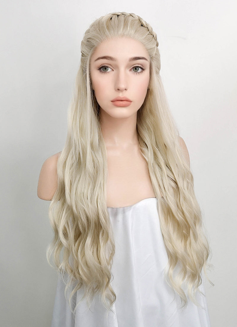 Game of Thrones Daenerys Targaryen Wavy Light Ash Blonde Braided Lace Front Synthetic Wig LF2021