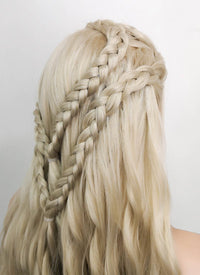 Game of Thrones Daenerys Targaryen Wavy Light Ash Blonde Braided Lace Front Synthetic Wig LF2021