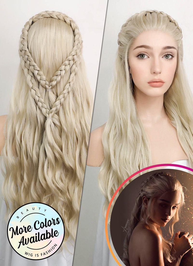 Wavy Light Ash Blonde Braided Lace Front Synthetic Wig LF2021