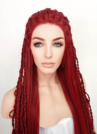 Red Braided Yaki Lace Front Synthetic Wig LF2078