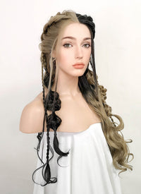 Blonde Black Split Gemini Color Braided Lace Front Synthetic Wig LF2091