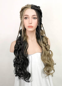 Blonde Black Split Gemini Color Braided Lace Front Synthetic Wig LF2091