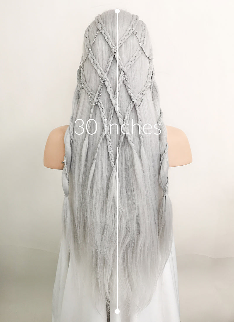Silver Grey Braided Yaki Lace Front Synthetic Wig LF2112