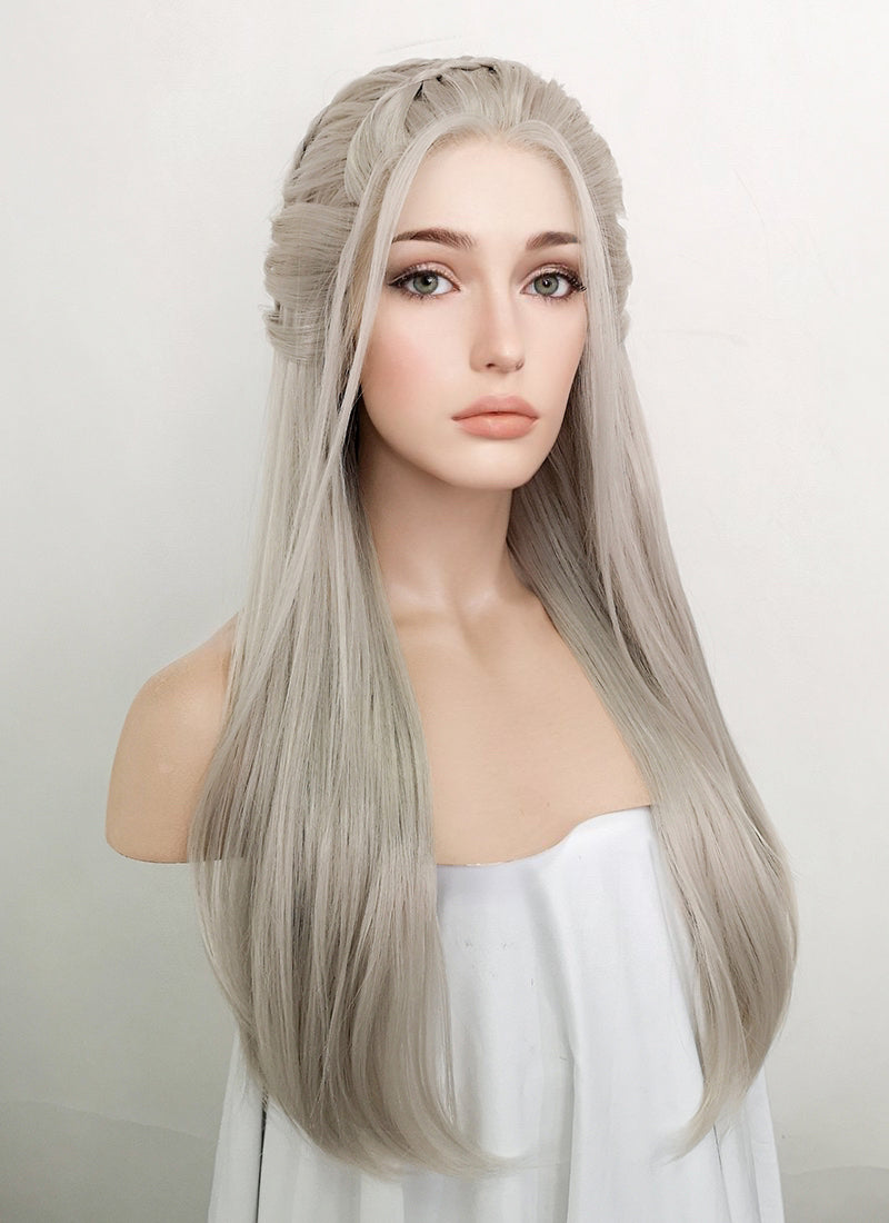 Pastel Blondish Grey Braided Lace Front Synthetic Wig LF2115