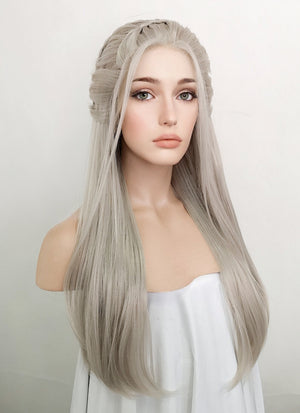 Pastel Blondish Grey Braided Lace Front Synthetic Wig LF2115