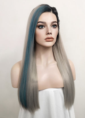Monster High The Movie Frankie Stein Blondish Grey Mixed Blue With Dark Roots Braided Lace Front Synthetic Wig LF2120