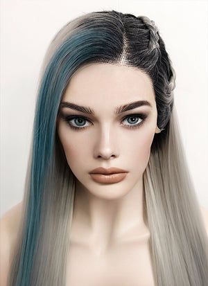 Monster High The Movie Frankie Stein Blondish Grey Mixed Blue With Dark Roots Braided Lace Front Synthetic Wig LF2120
