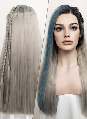 Monster High The Movie Frankie Stein Blondish Grey Mixed Blue With Dark Roots Braided Lace Front Synthetic Wig LF2120
