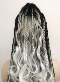 Critical Role Yasha Nydoorin Black Grey White Ombre Braided Lace Front Synthetic Wig LF2121