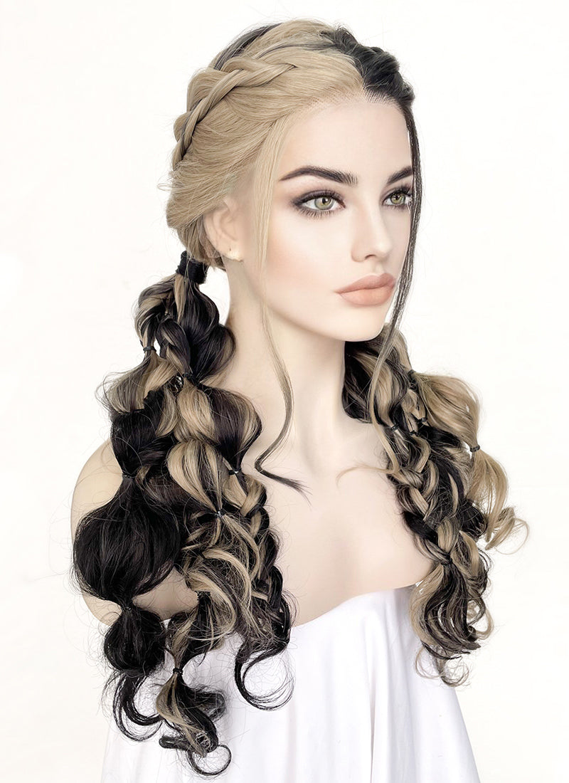 Blonde Black Split Gemini Color Braided Lace Front Synthetic Wig LF2124