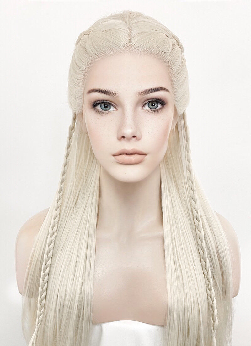 Platinum Blonde Braided Lace Front Synthetic Wig LF2126