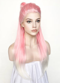 Pink White Ombre Braided Lace Front Synthetic Wig LF2130