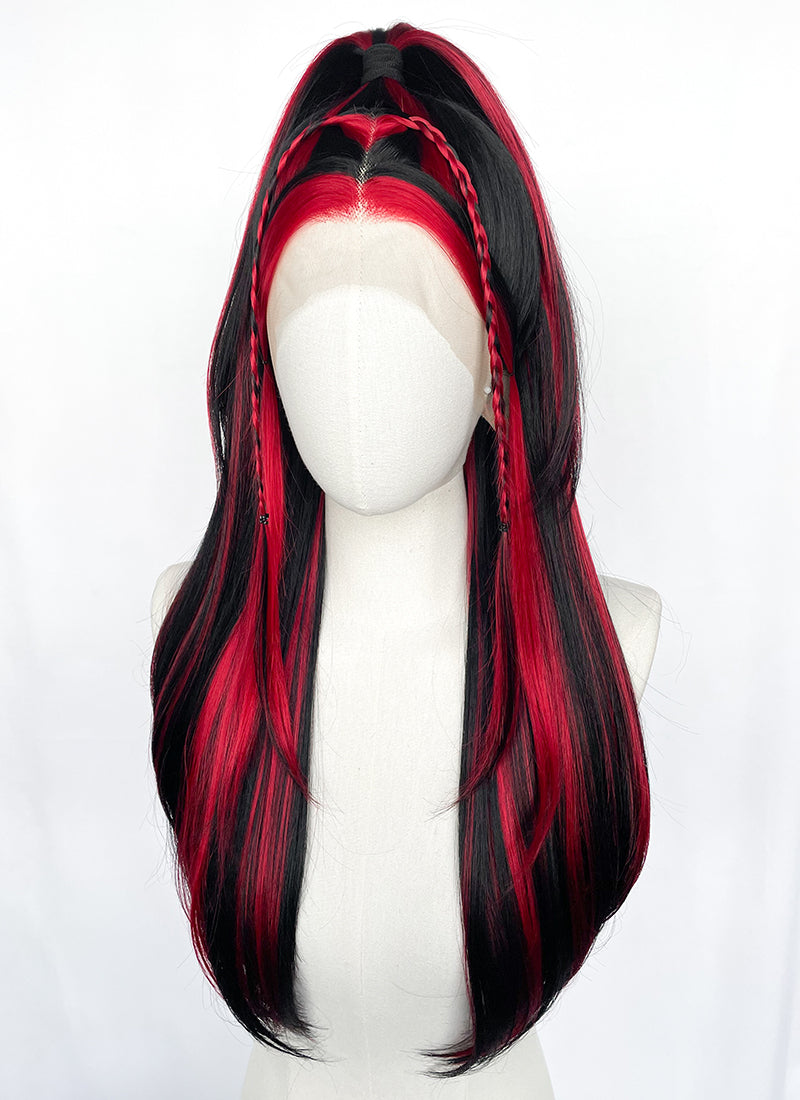 Black Mixed Red Braided Lace Front Synthetic Wig LF2148