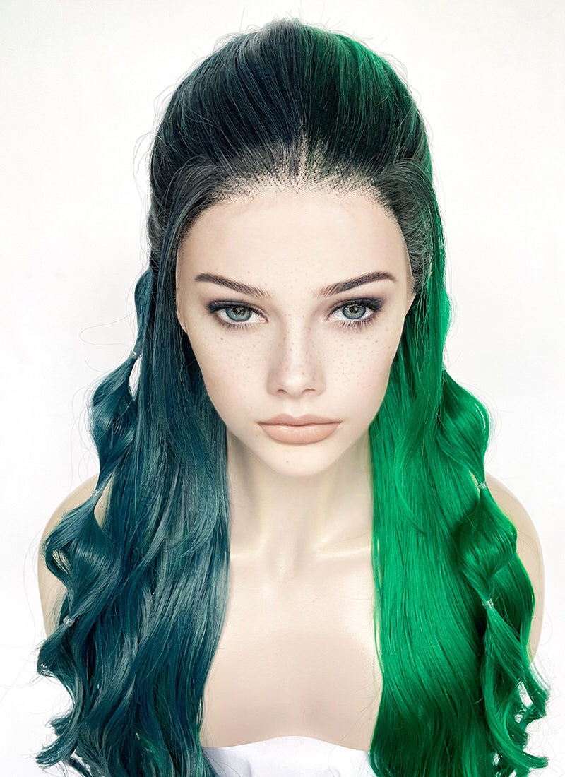 Blue green lace front wig top