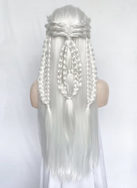 White Braided Yaki Lace Front Synthetic Wig LF2153