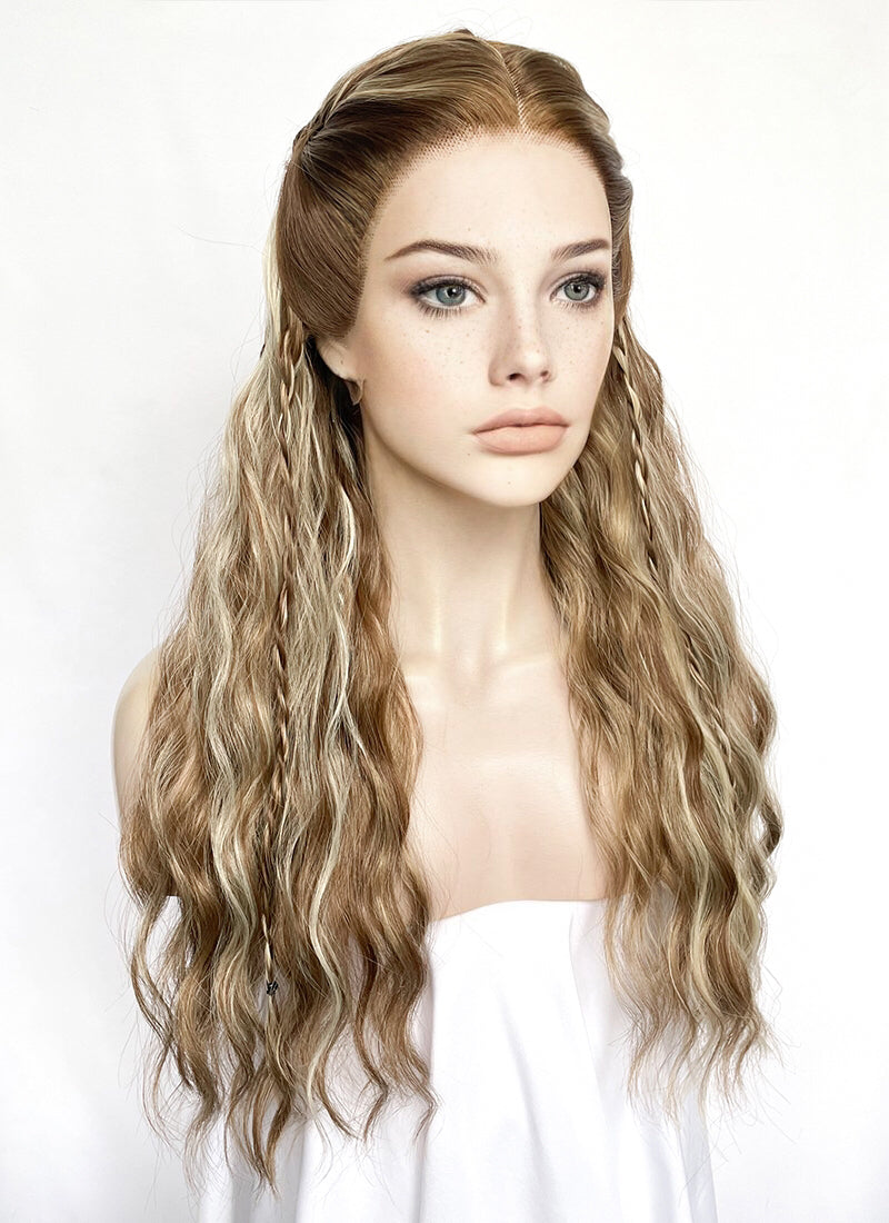 Brown With Blonde Highlights Braided Lace Front Synthetic Wig LF2155